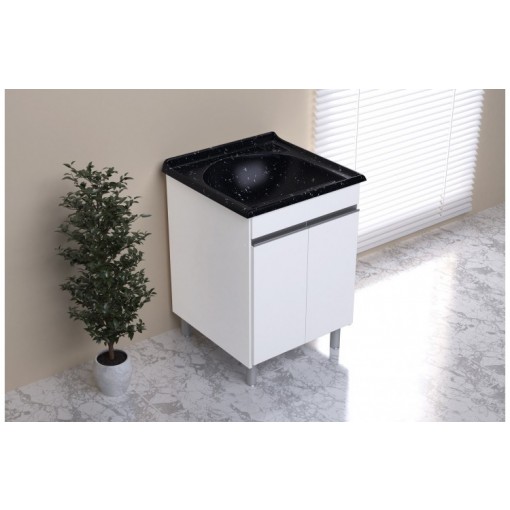 Armário  lavanderia MDF Amélia  Simples  61X61 c/ tanque  Preto - AJ Rorato