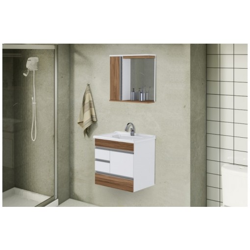 Gabinete c/ Cuba e Espelheira MDF 60cm Modena Nogal - AJRorato